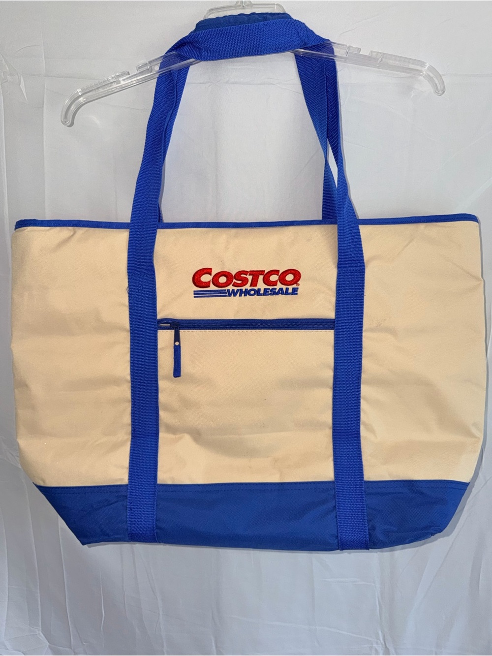 Huge Costco Wholesale Canvas Insulated Tote Bag in Cream and Royal Blue